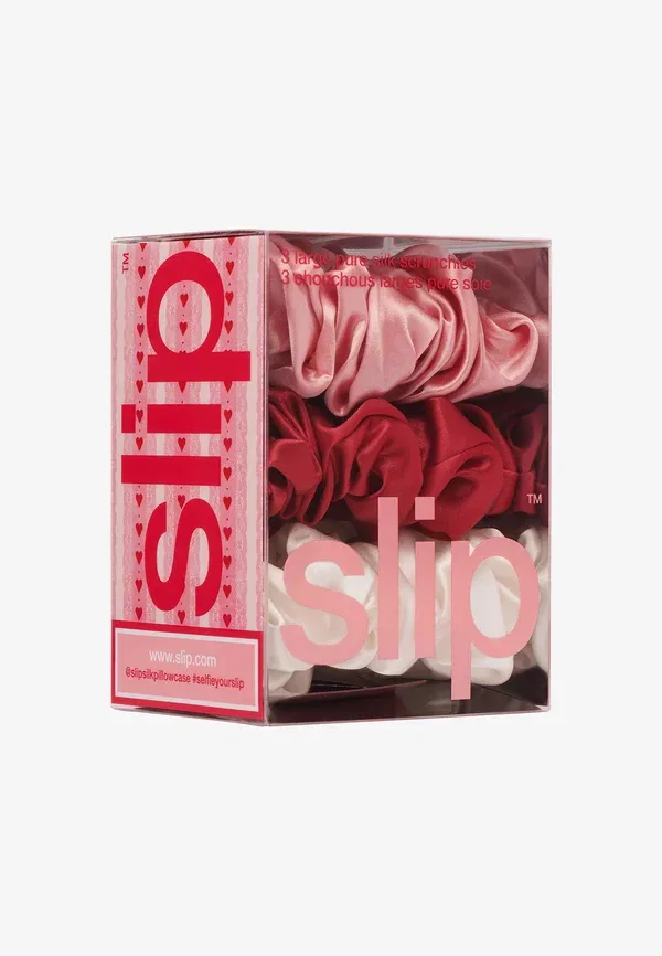 Набор из 3 шелковых резинок для волос Pure Silk Large Scrunchie Slip, Scarlet, Rose, White — фото 3