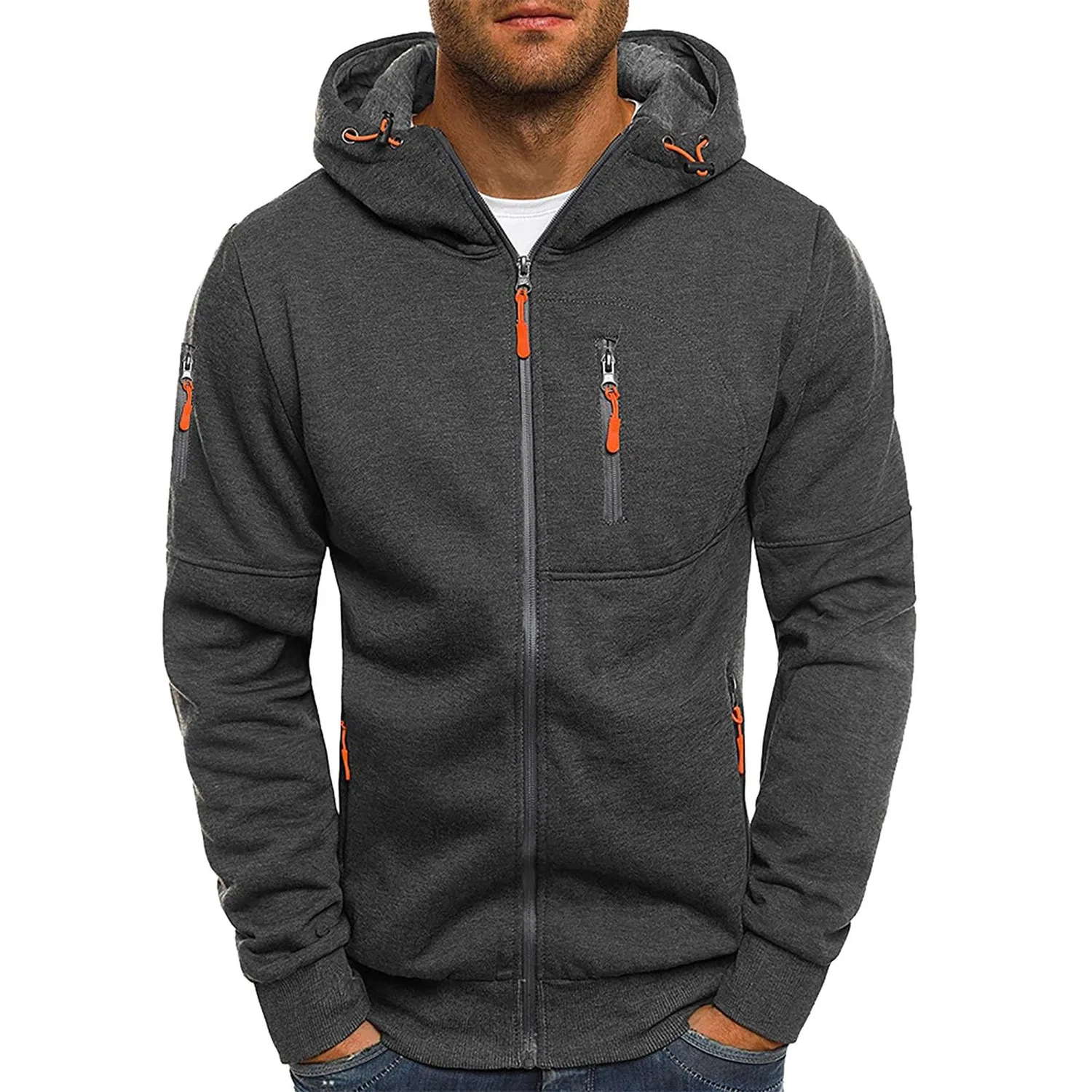 Мужское худи с длинным рукавом на молнии, 3#dark Grey