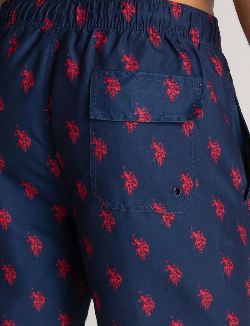 Мужские шорты для плавания U.S. Polo Assn. 7" All Over Logo Print, темно-синий — фото 4