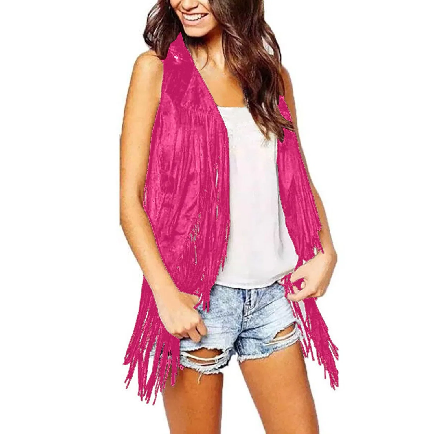 Женский жилет без рукавов с бахромой Western Vintage, Z11 Hot Pink — фото 2