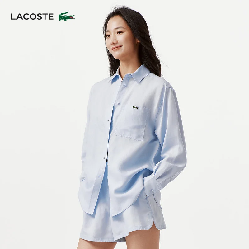Рубашка женская LACOSTE J2G/Baby Blue с лацканом — фото 4