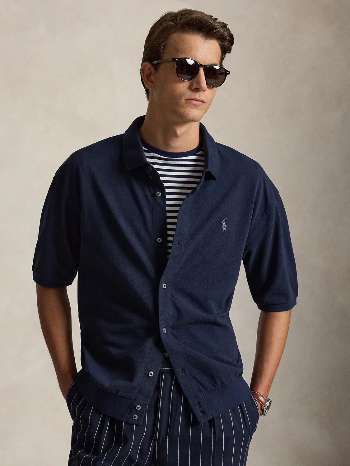 Рубашка Polo Ralph Lauren прямого кроя на пуговицах, темно-синяя — фото 3