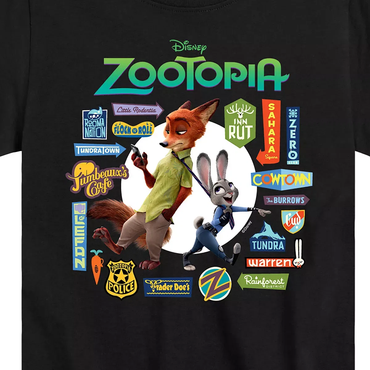 Детская футболка с коротким рукавом с принтом Zootopia Nick and Judy Signs Disney, Black — фото 2