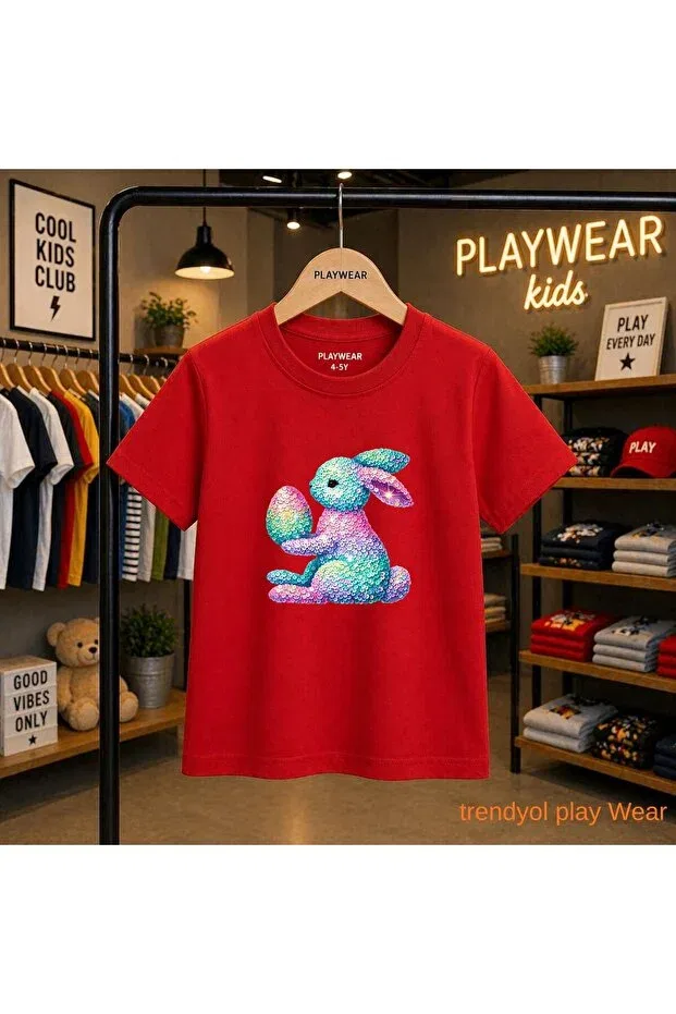 Детская футболка с принтом Pull Tavşan Printed Playwear, Red