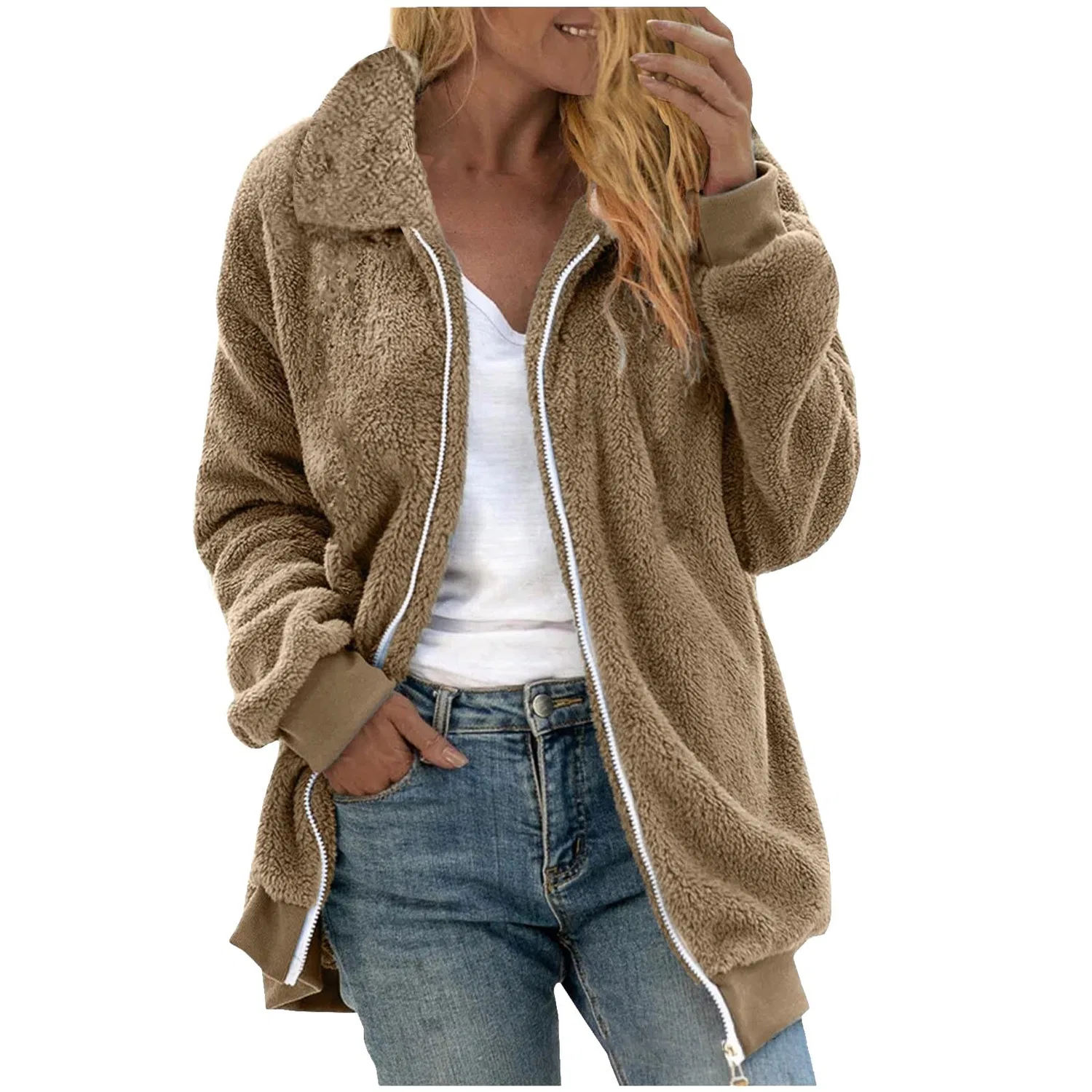 Женская куртка с капюшоном и молнией Teddy, Khaki19