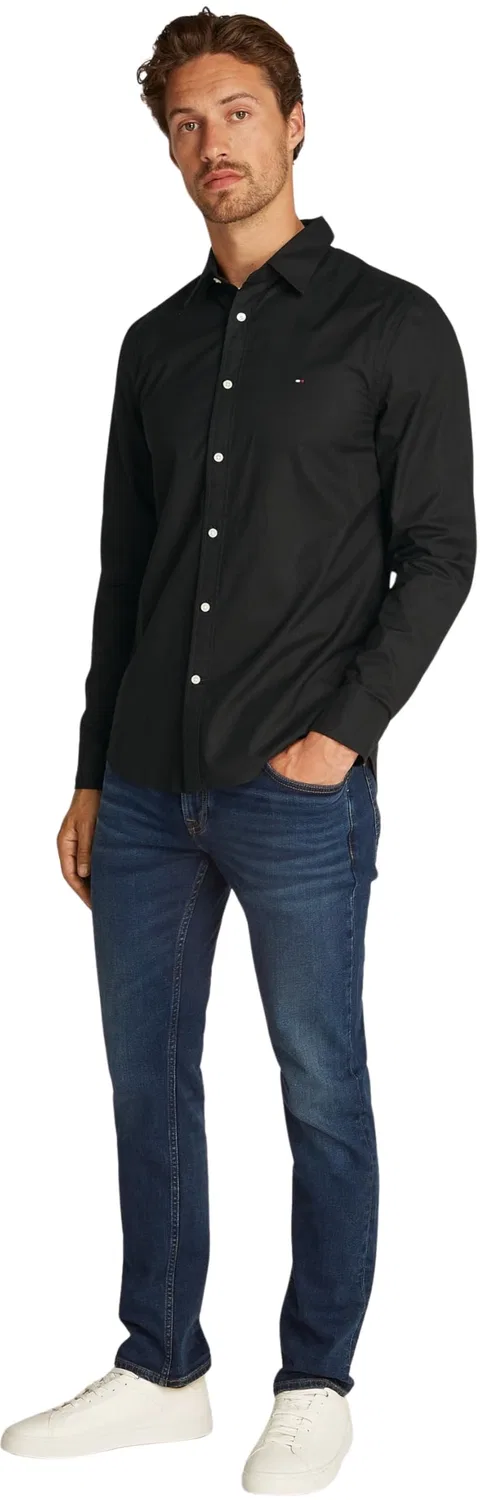 Мужская рубашка с воротником кент Flex Poplin Tommy Hilfiger, Black — фото 4