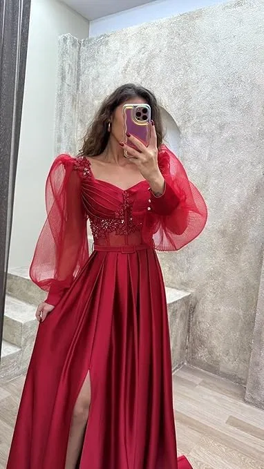 Женское атласное платье с одним рукавом русалка с разрезом Prom, Pink — фото 3
