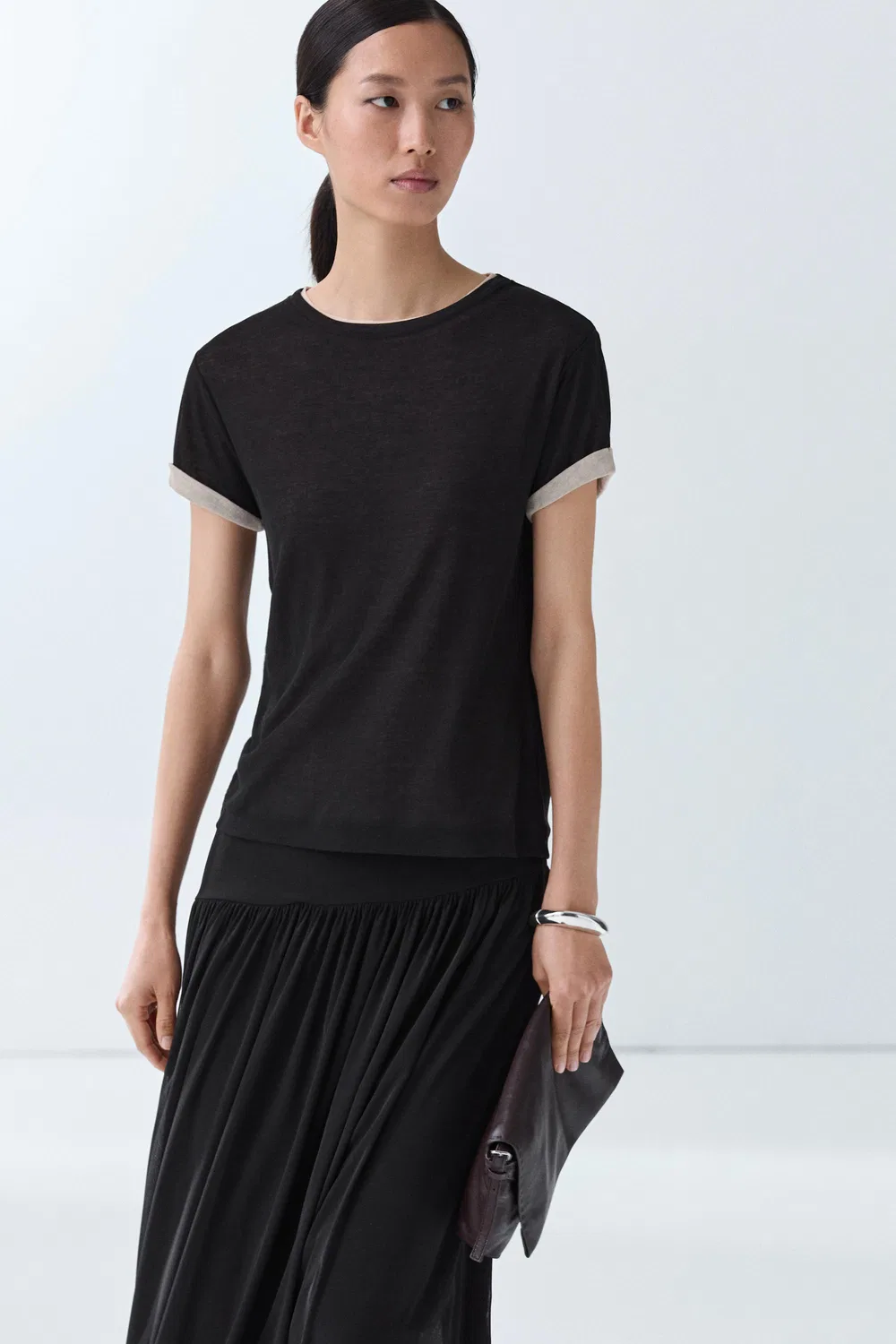 Футболка Massimo Dutti Double-Layer Short Sleeve, черный