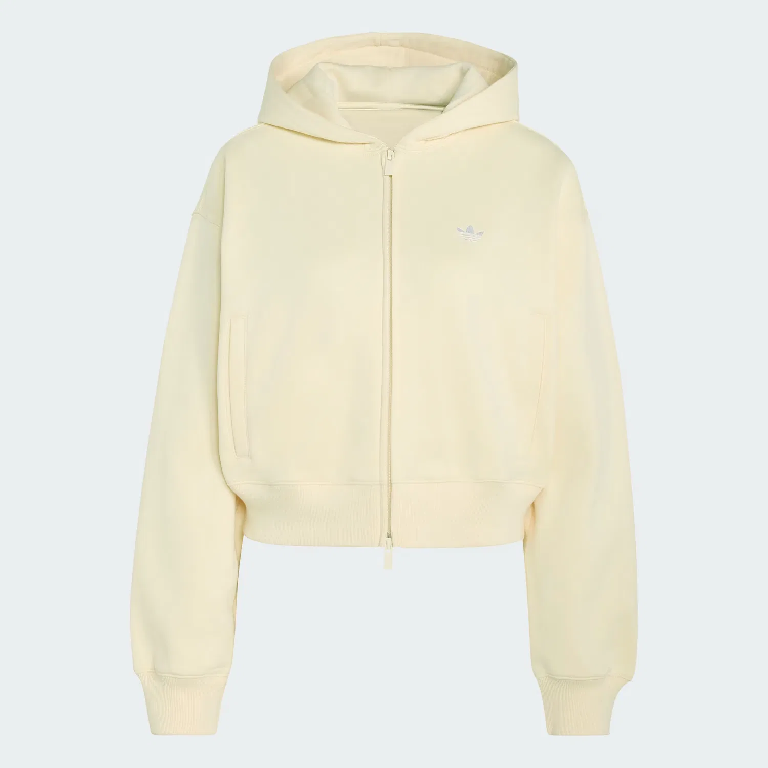 Женское худи на молнии с укороченным кроем Essentials Fleece Cropped FZ Adidas Originals, теплый ванильный — фото 4