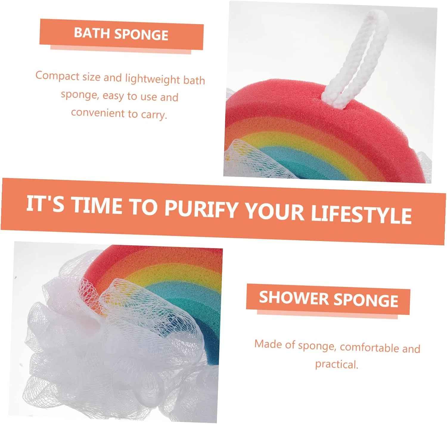 Детская мочалка Rainbow Bath Sponge, набор 2 шт, LIFKOME, 23x12x3.5 см — фото 3