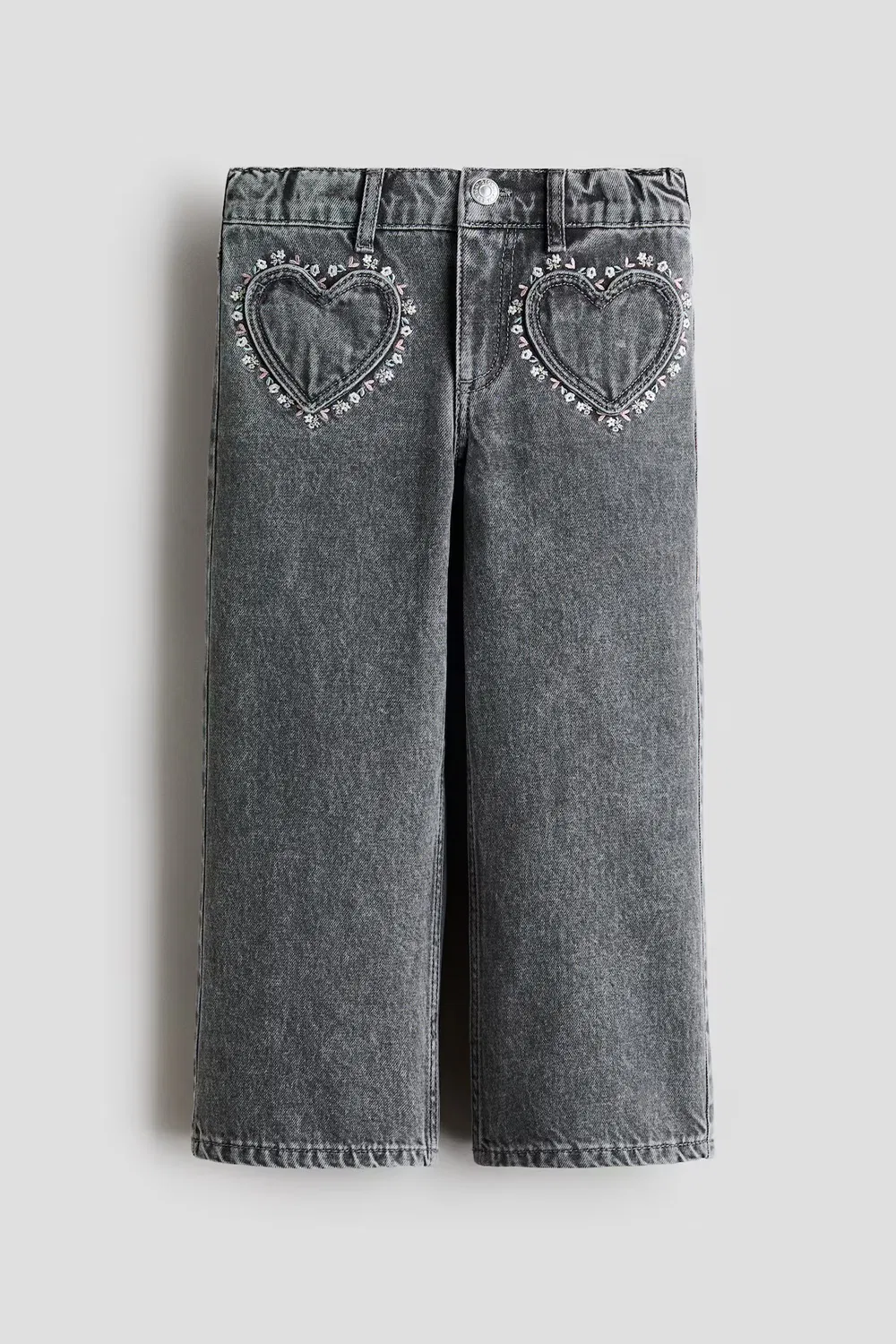Свободные джинсы с широкими штанинами H&M, Denimgrau/Blumen
