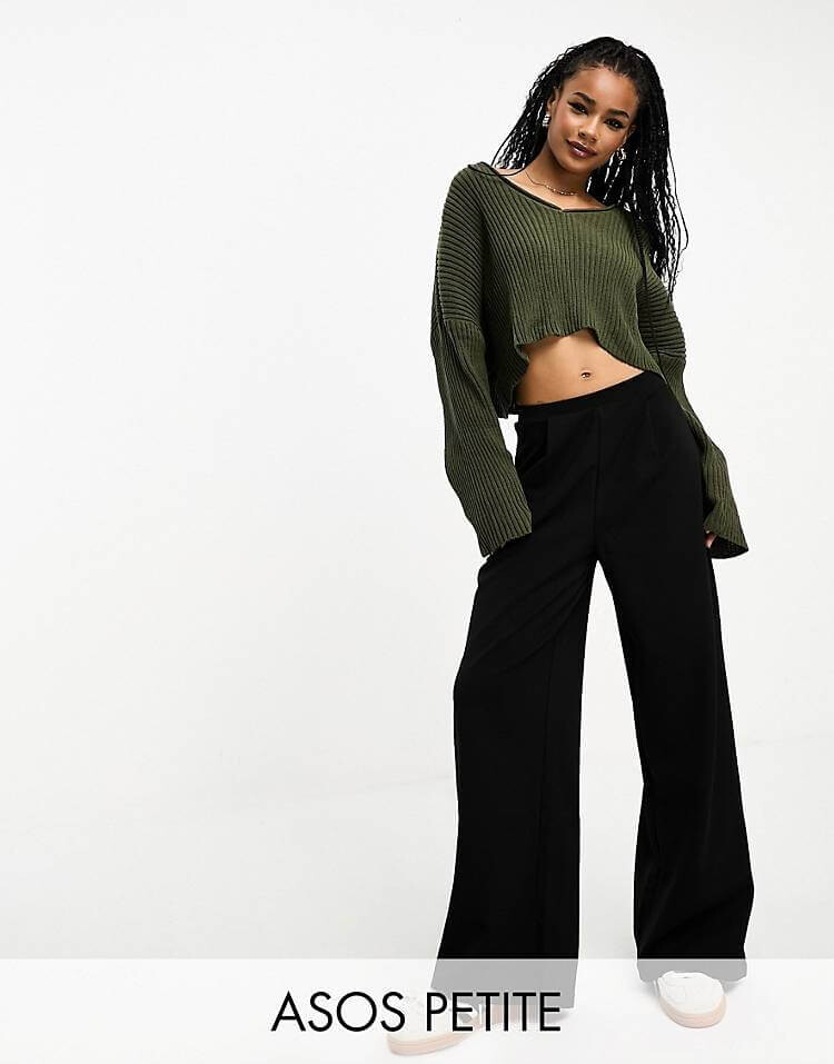 

Брюки Asos Design Petite Wide Leg Jersey Suit, черный