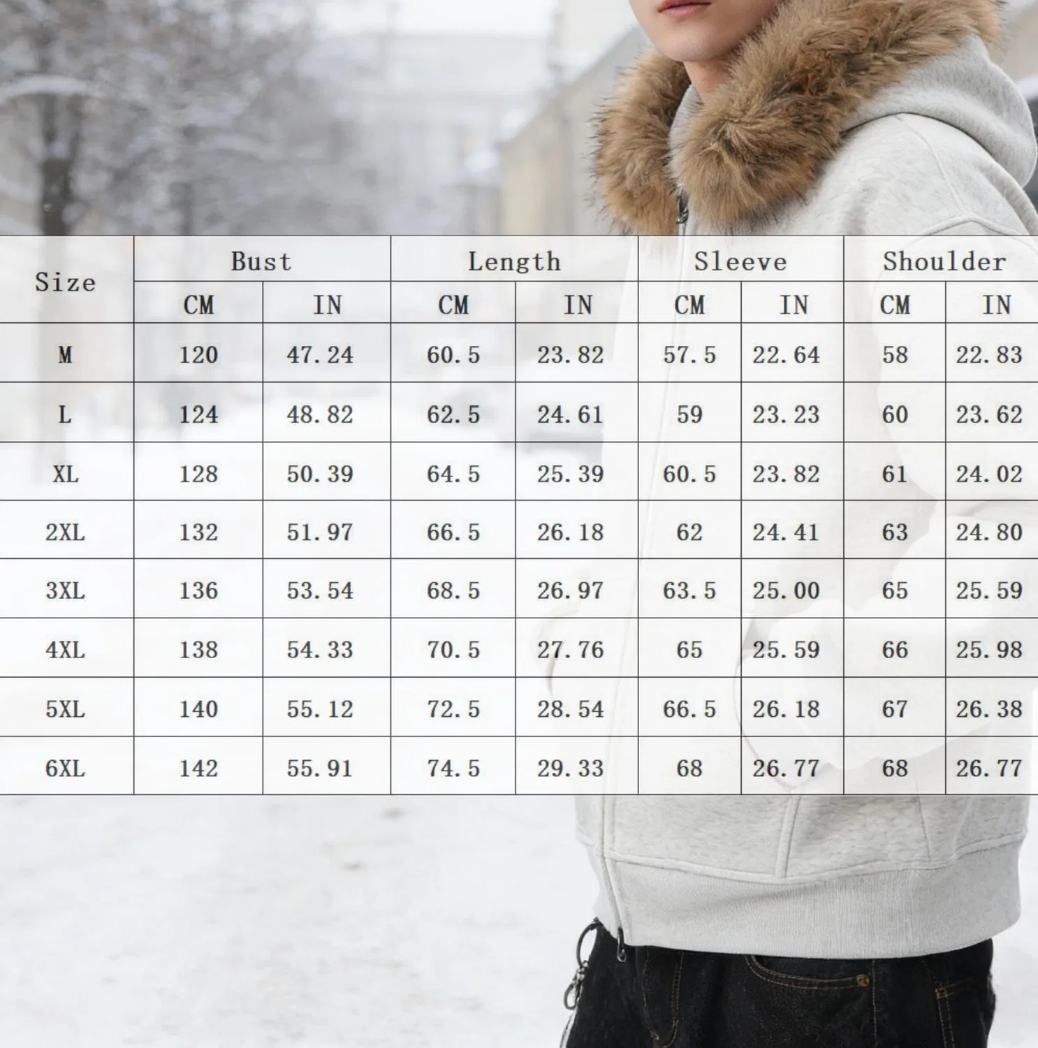 Мужской худи с капюшоном и меховым воротником Y2k Style, White — фото 2