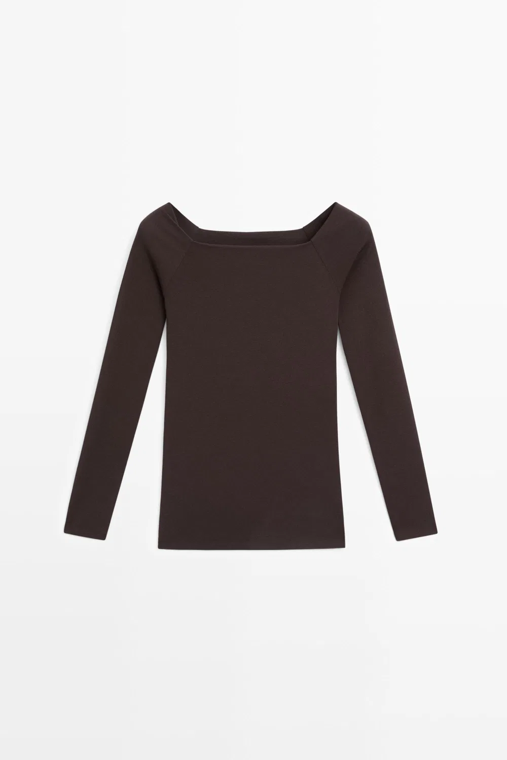 Лонгслив Massimo Dutti Stretch, коричневый — фото 2