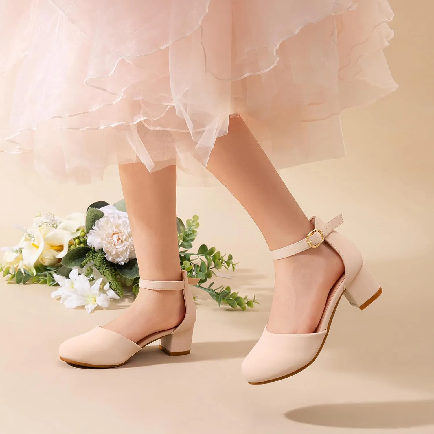 Детские туфли для девочек с цветочным принтом DREAM PAIRS, Beige — фото 2