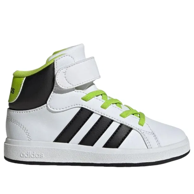 Детские кроссовки с кожаным верхом Grand Court Mid 'White Black Volt' adidas, White/Black/Volt — фото 2