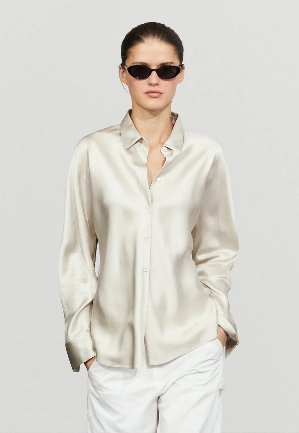 Блузка на пуговицах Massimo Dutti, Silver-Coloured