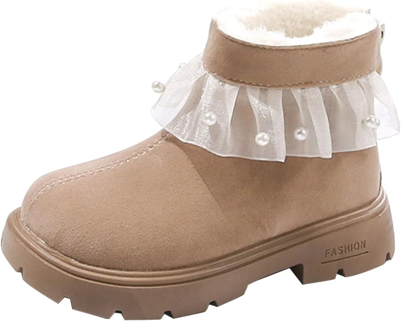 Детские ботинки с искусственным мехом и жемчугом Princess, Khaki