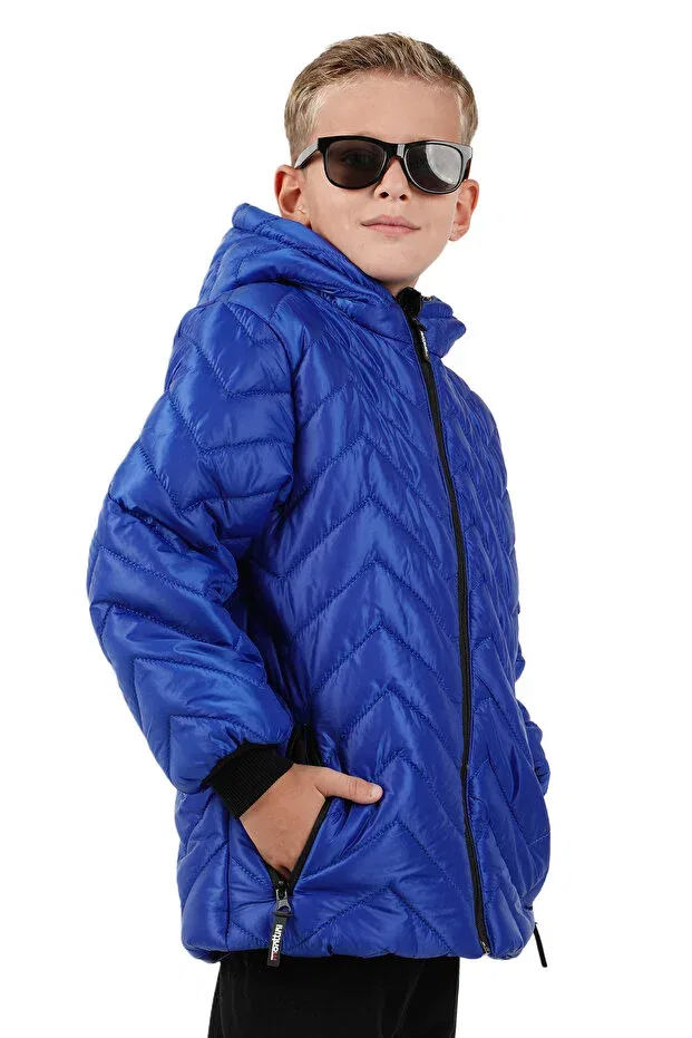 Детское пальто для девочек с капюшоном Zigzag Pattern Jarmo Kids, Cobalt Blue — фото 3