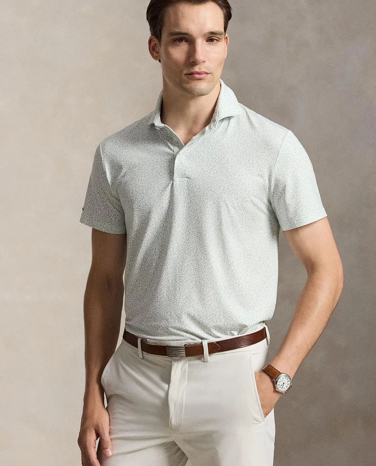 Мужская поло-рубашка Ralph Lauren приталенного кроя, бирюзового цвета. — фото 4
