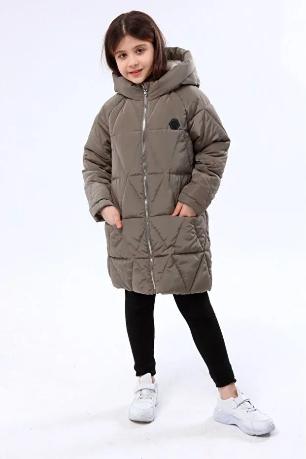 Детское зимнее пальто для девочек с капюшоном Benitto Kids, Haki