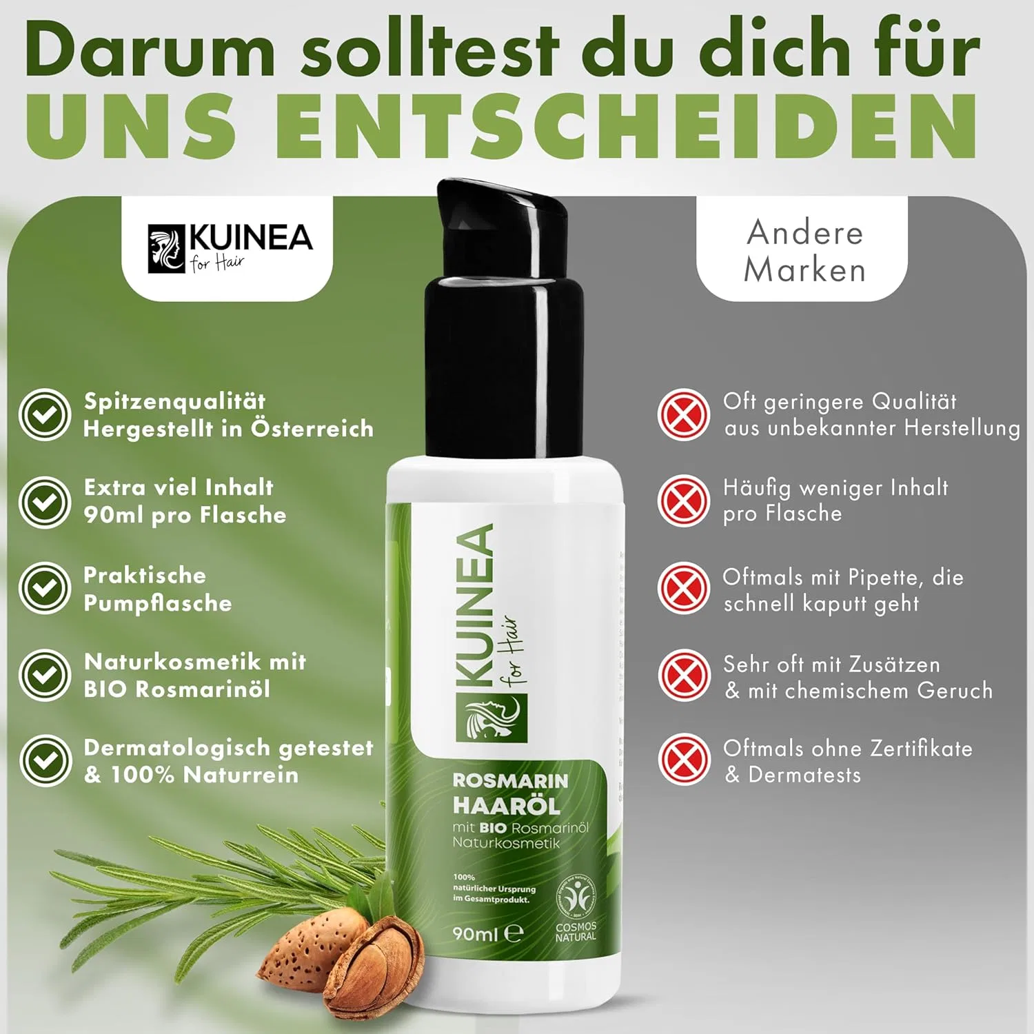 Органическое розмариновое масло KUINEA для волос, 90 мл Kuinea, 90Ml Rosemary Oil Hair — фото 3