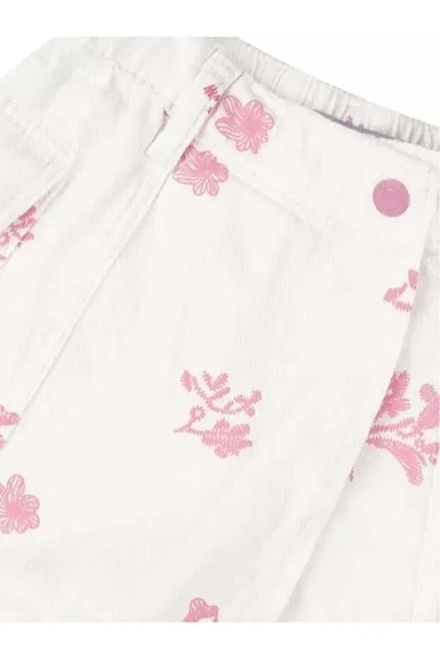 Детская юбка-шорты с принтом Embroidery detailed baby girl elastic waist shorts skirt Escabel, White Pink — фото 4