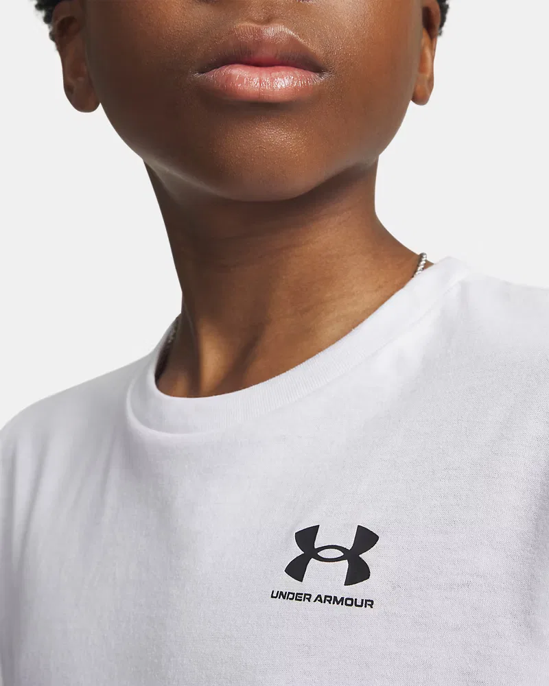 Футболка для мальчиков с коротким рукавом из хлопковой смеси UA Sportstyle UnderArmour, White/Black — фото 3