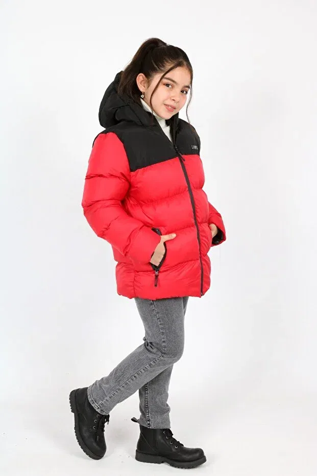 Детское пальто для девочек пуховик с капюшоном Landed, Red