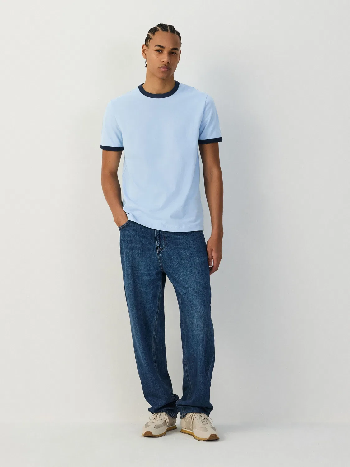 Футболка-рингер Slim Fit, Light Blue Next — фото 2