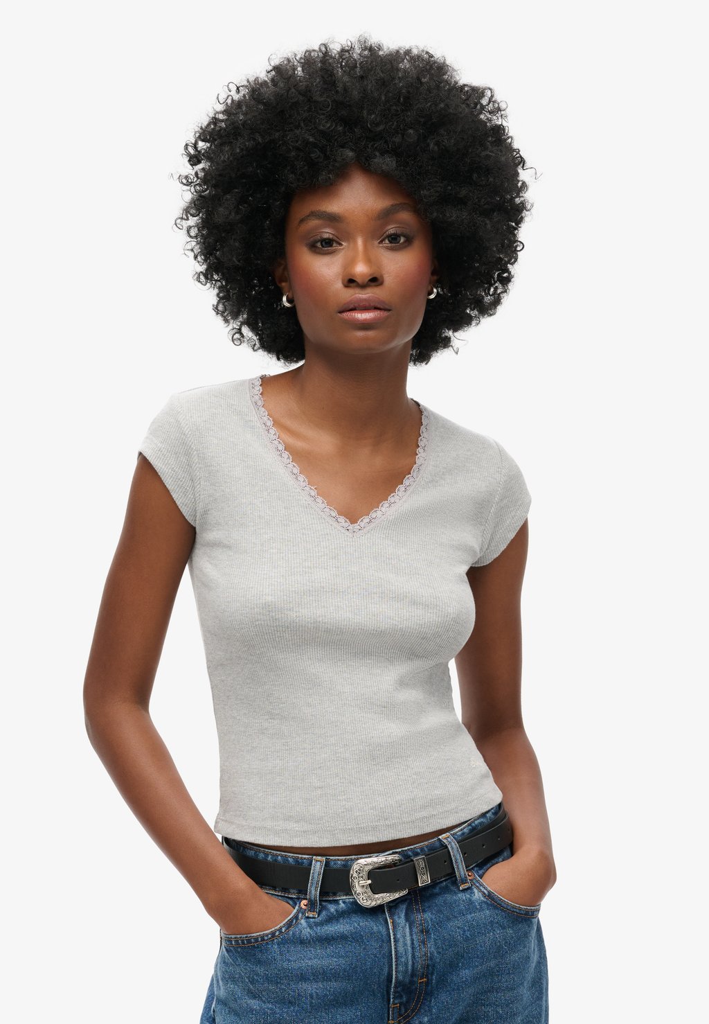 

Футболка с принтом ESSENTIAL TRIM V-NECK Superdry, темно-серый