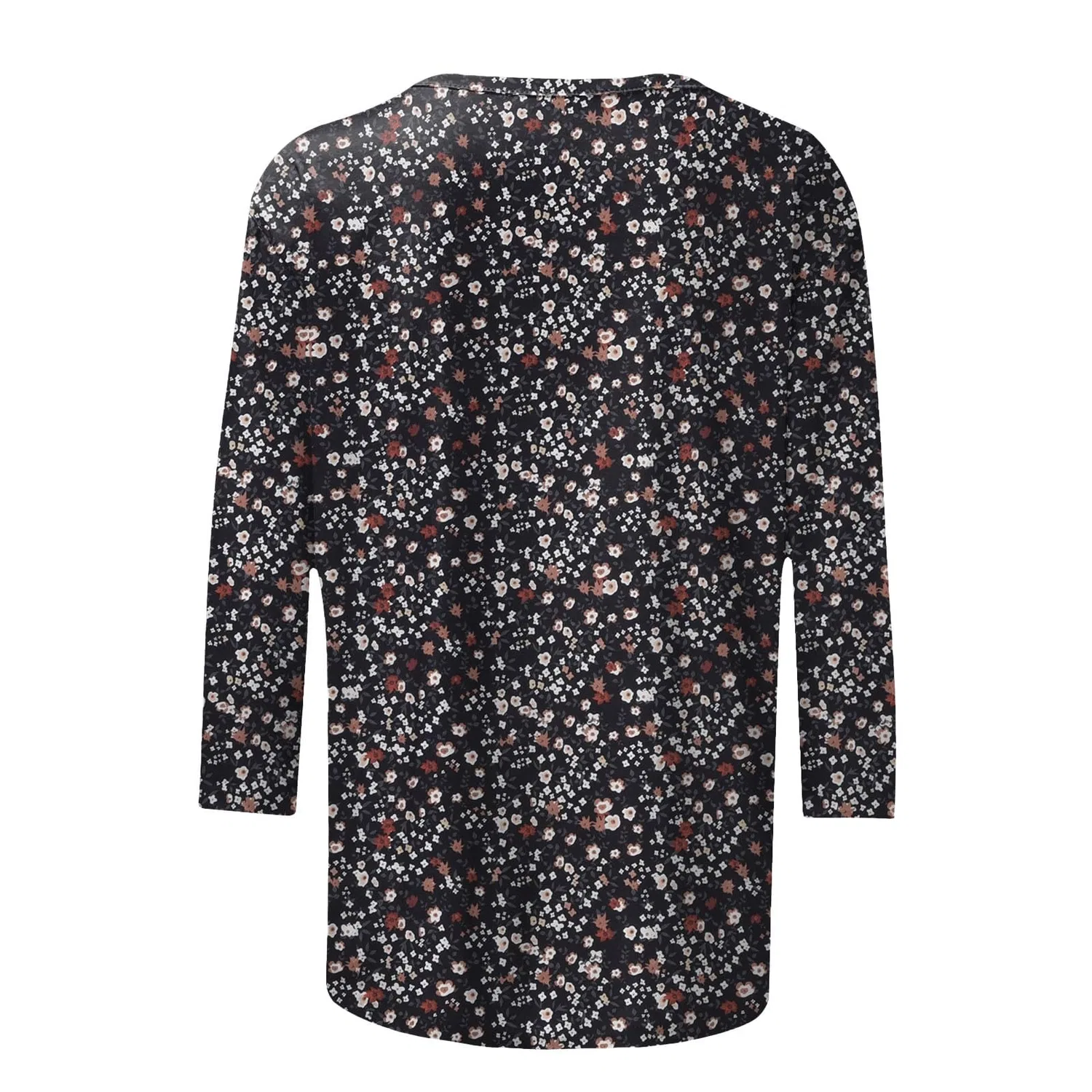 Женская блуза с принтом Plus Size T-Shirts 3/4 Sleeves T-Shirts Summer Round Neck Floral Print Casual Loose Blouses Fashion Thermal Neck, Black #5 — фото 4