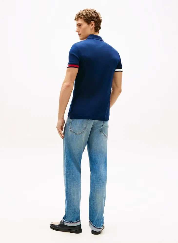 Поло с контрастной отделкой манжет, модель Slim Fit, Tommy Hilfiger, темно-синий — фото 2