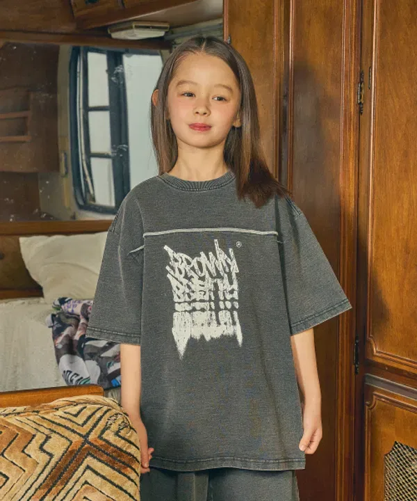 Футболка с принтом, деним, Kids tag denim tee, Brownbreath Kids, черный