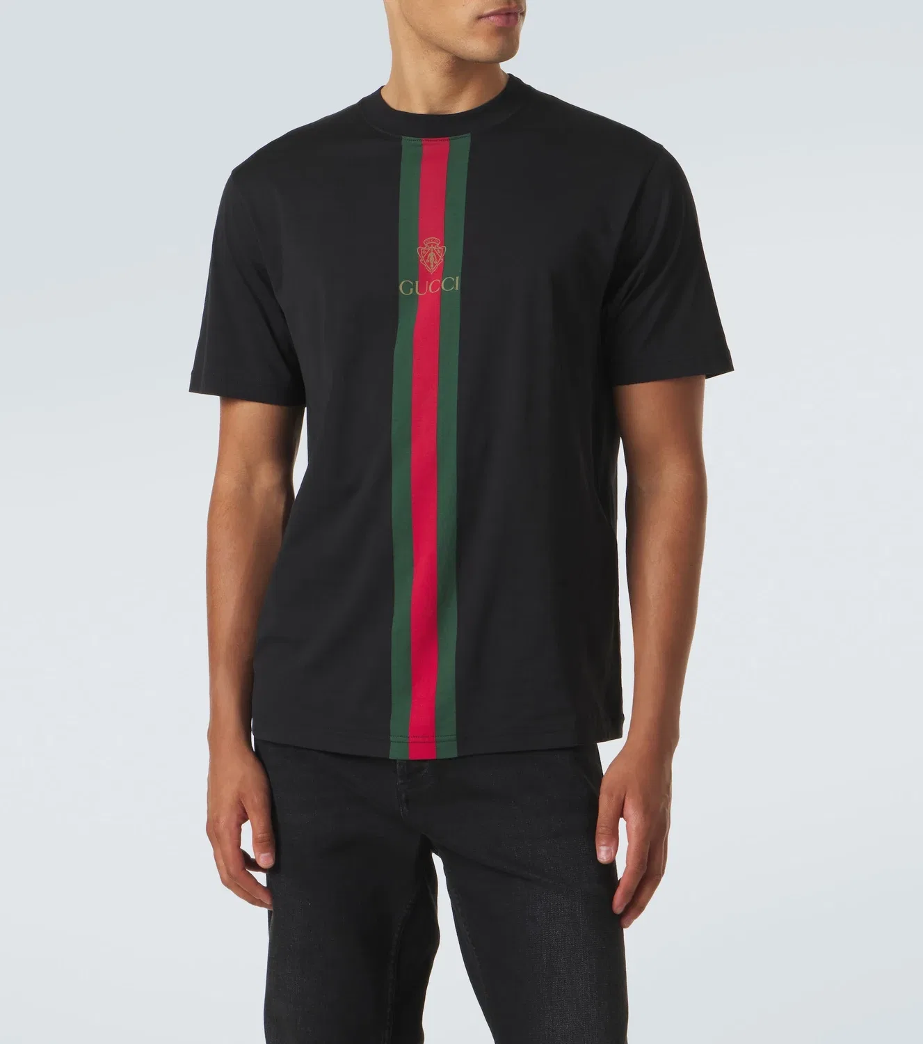 Футболка Web Stripe из хлопка GUCCI, черный — фото 3