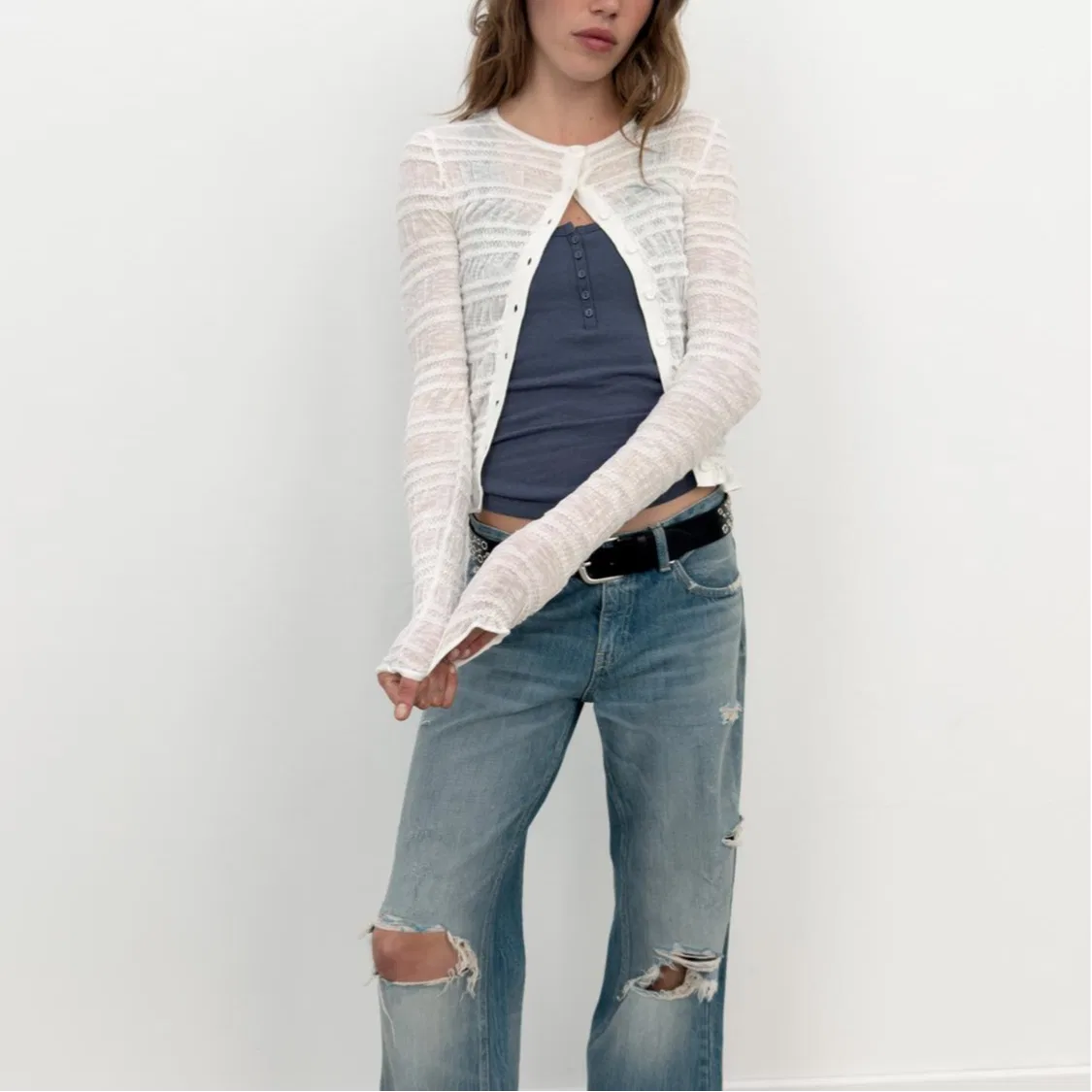 Женский тонкий свитер белого цвета ZARA, White — фото 4