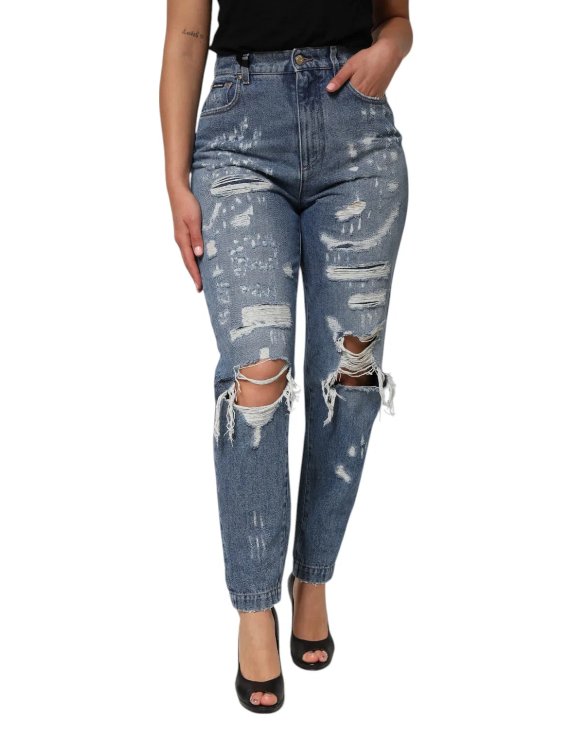 Женские джинсы с высокой посадкой и рваным эффектом Tattered Denim Dolce & Gabbana, Blue — фото 2