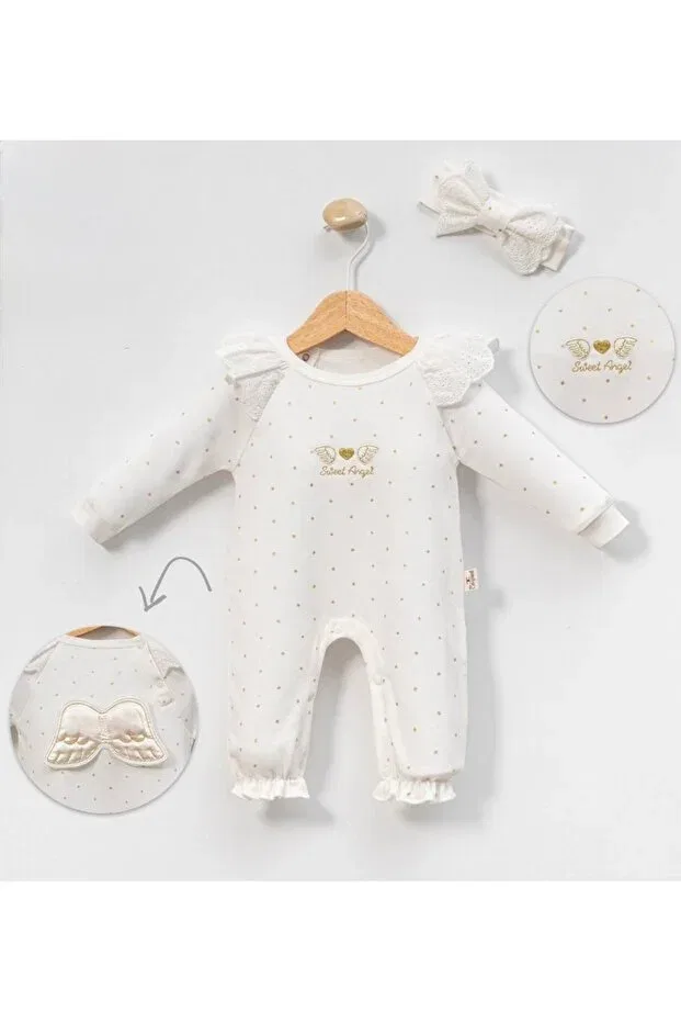 Детский комбинезон для девочек с длинным рукавом Angel Ruffled Polka Dot Cherub Baby, Ecru — фото 2