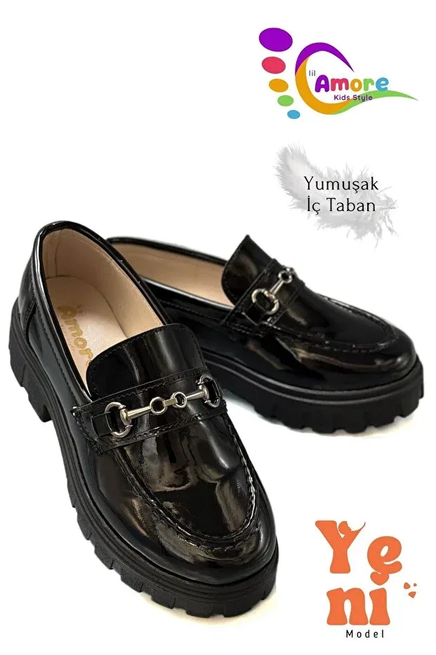 Детские туфли для девочек с пряжкой, лоферы, Sermoda, Patent Leather Black