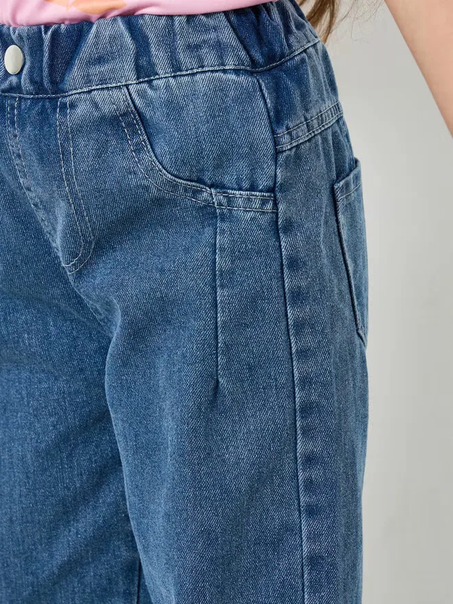 Джинсы мешковатые с эластичным поясом, модель Girls blue washed, Styli, синий — фото 3