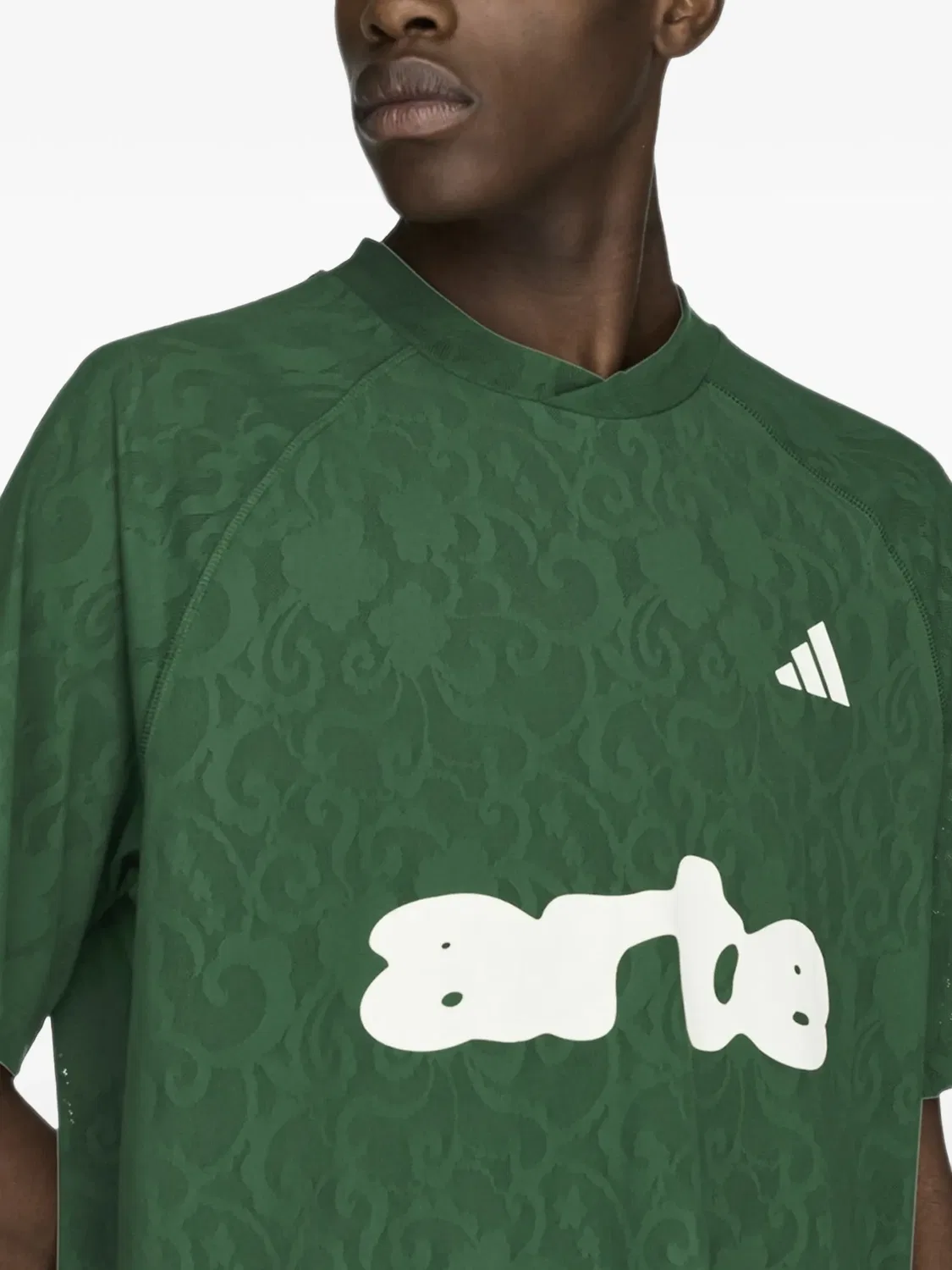 Футболка жаккардовая зеленая Adidas, зеленый — фото 2
