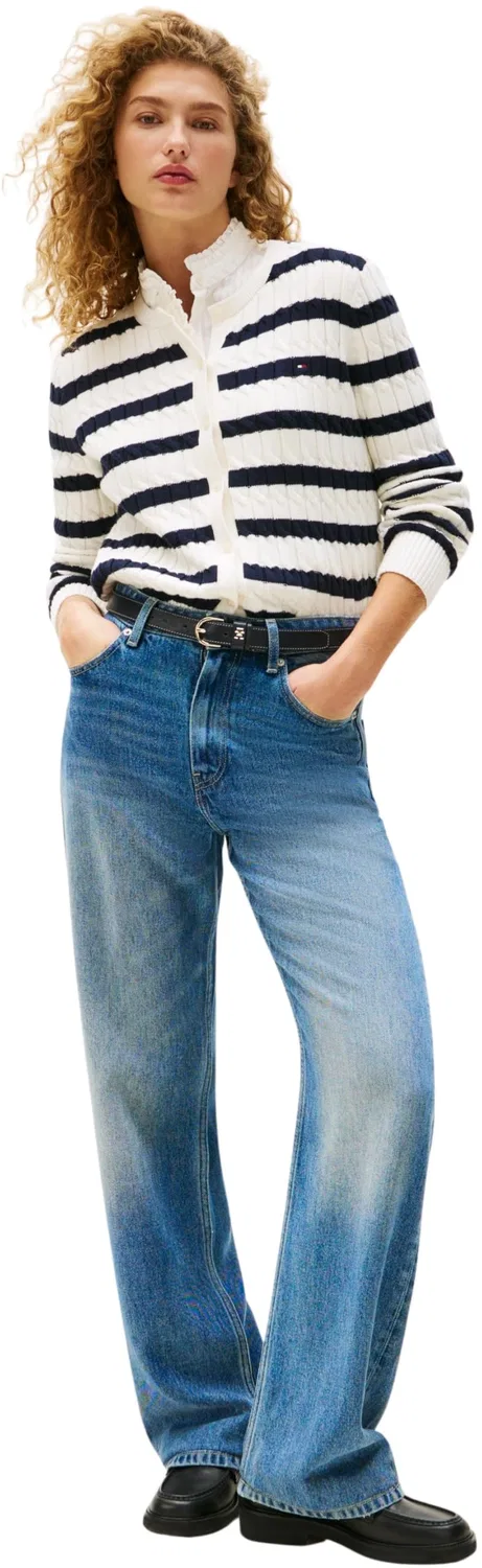 Женский вязаный жакет-кардиган Co Cable Slim Fit Tommy Hilfiger, White (Ivory Silk/Dark Night Navy Stp) — фото 3