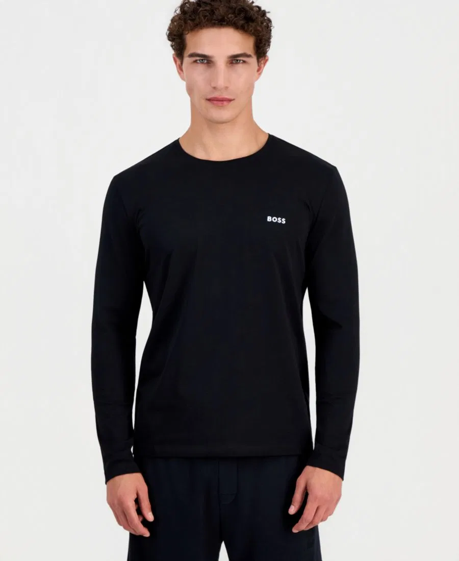 Футболка с длинным рукавом и вышитым логотипом BOSS, Black