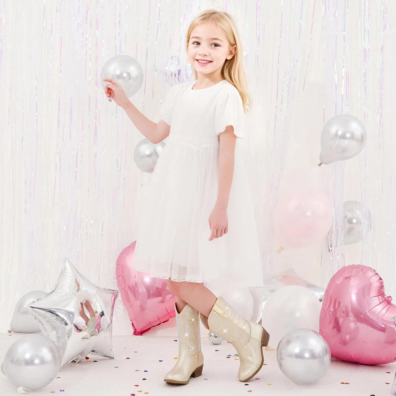 Детские сапоги для девочек с принтом Motasha Rhinestone Girls Cowboy Boots Sparkly Cowgirl Boots Little Big Kid Motasha, Champagne — фото 3