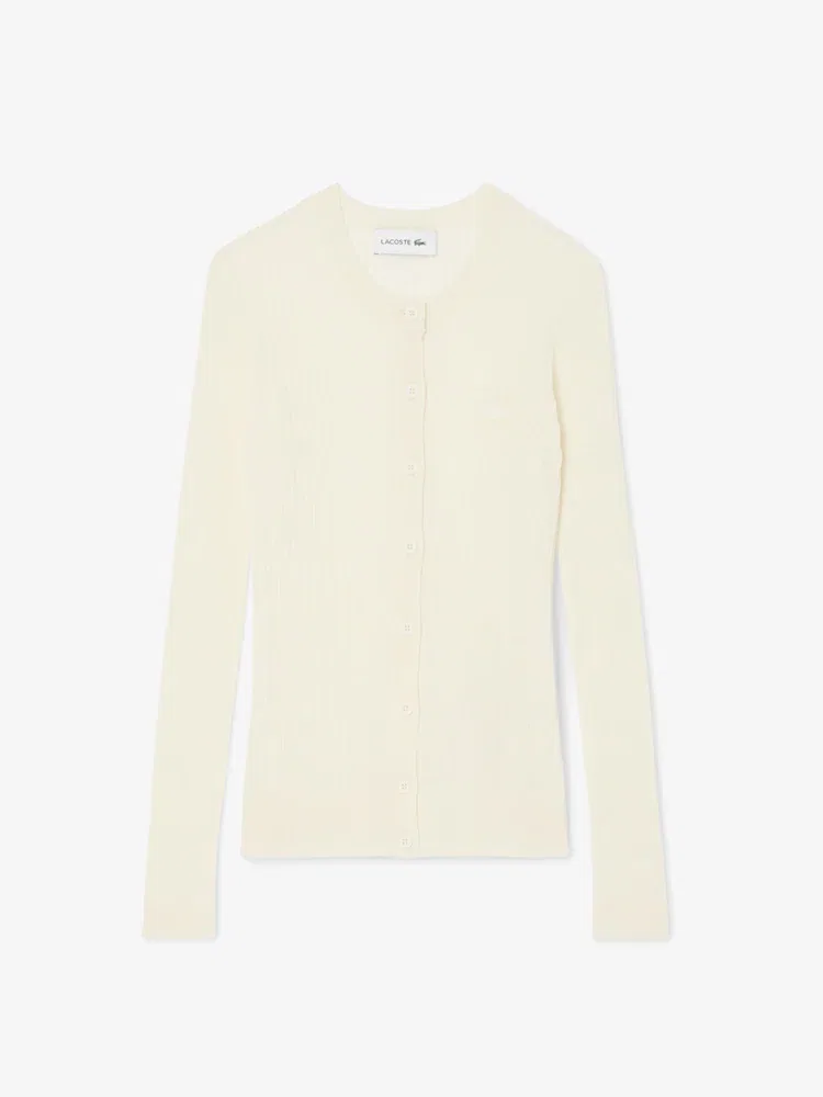 Кардиган LACOSTE Ribbed 70V, мериносовая шерсть, V-образный вырез — фото 4