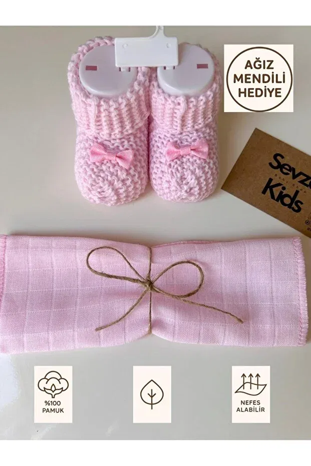 Детские вязаные пинетки для новорожденных Без каблука Basics Sevza Kids, Pink