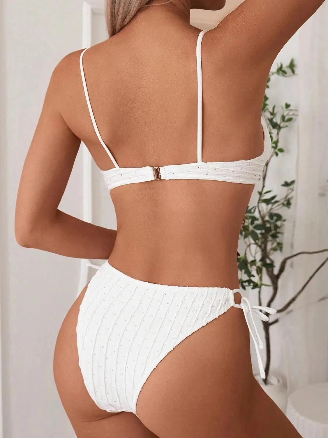 Женский бикини-сет с завязками спереди, High Waisted Push Up, White — фото 2