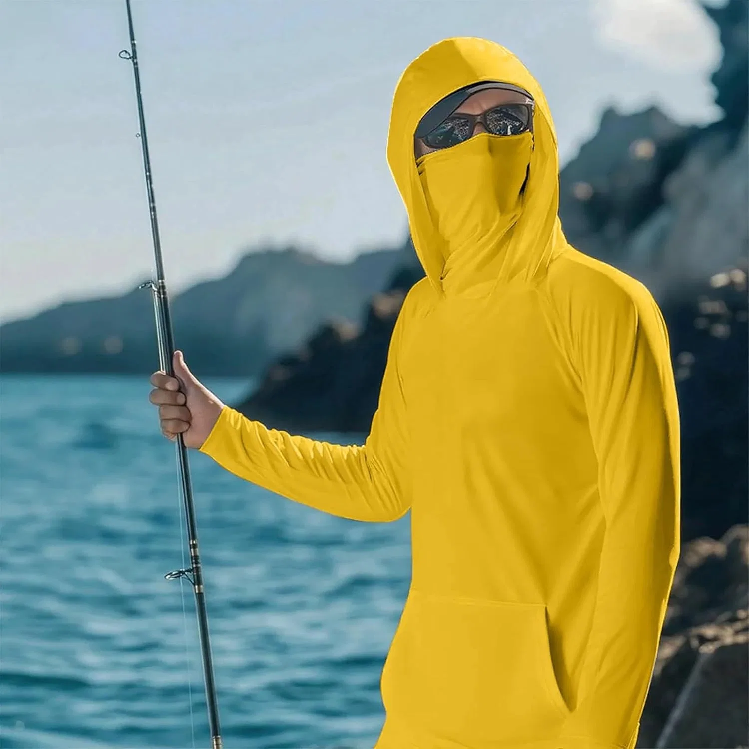 Мужская футболка с защитой от солнца UPF 50+ с маской, Yellow — фото 3