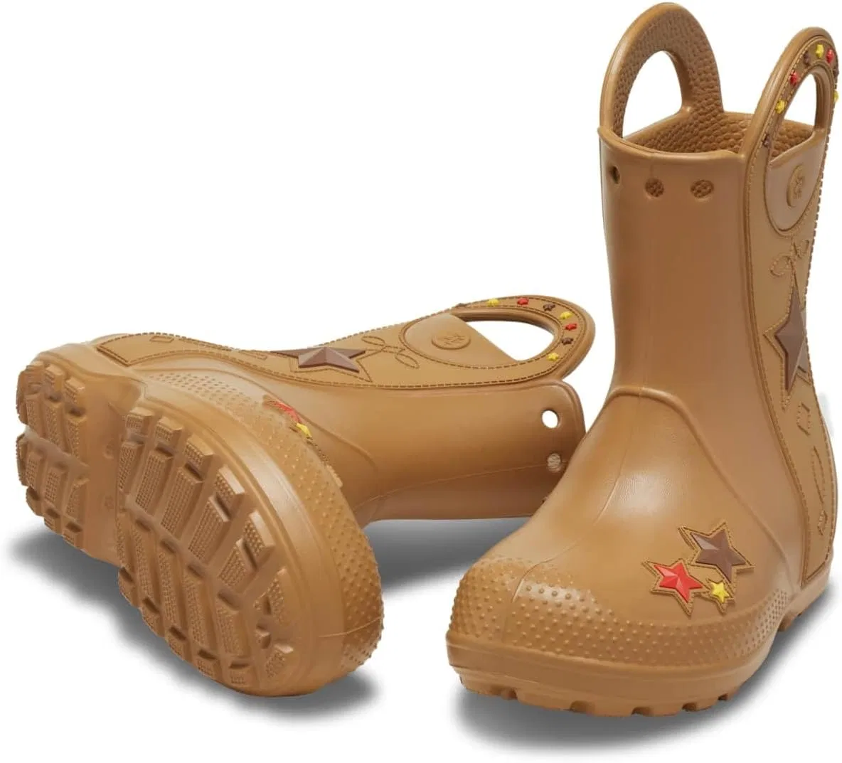 Детские дождевые сапоги для девочек с принтом Handle It Rain Boots Crocs, Western Umber — фото 4