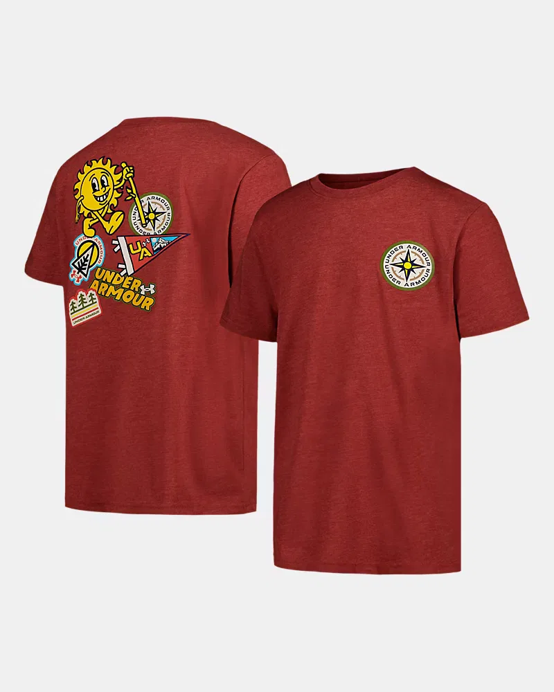 Футболка быстросохнущая влагоотводящая UA ODE Patches UnderArmour, Heritage Red/Pale Lemon — фото 2